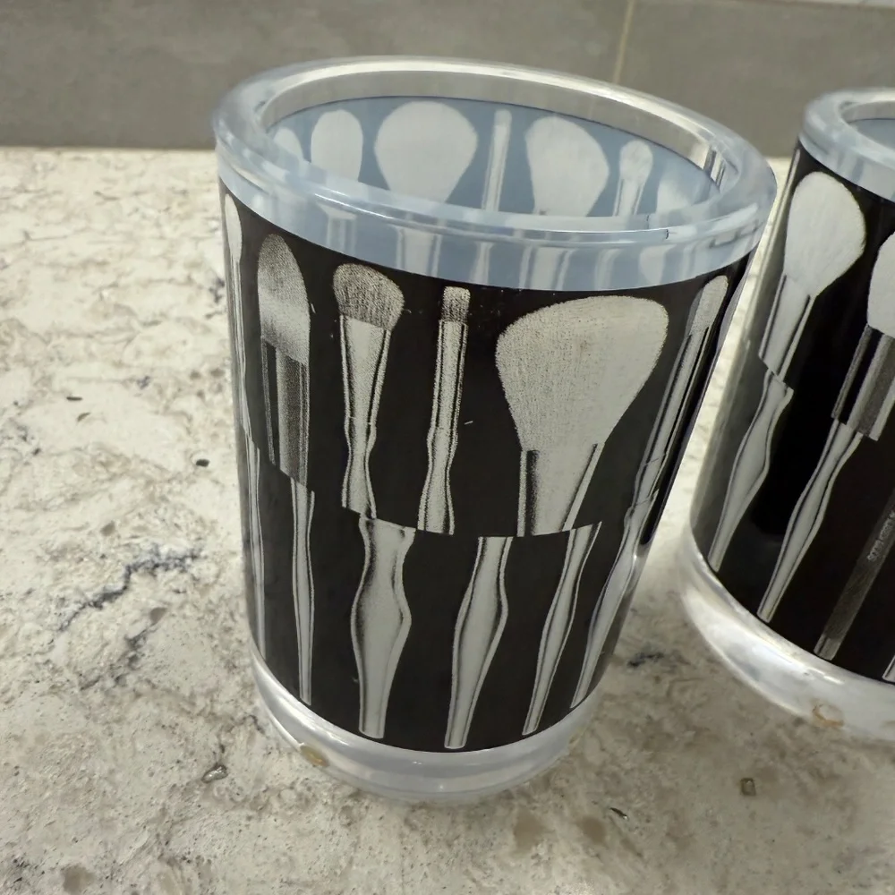 Set of two Sonia Kashuk Vanity Cup Make-up Brush Pattern Organizer storage decor